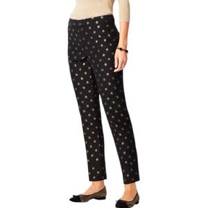 NWT Talbots RSVP Foil-Dot Chatham Ankle Pants - Black with Gold Polka Dots 6P